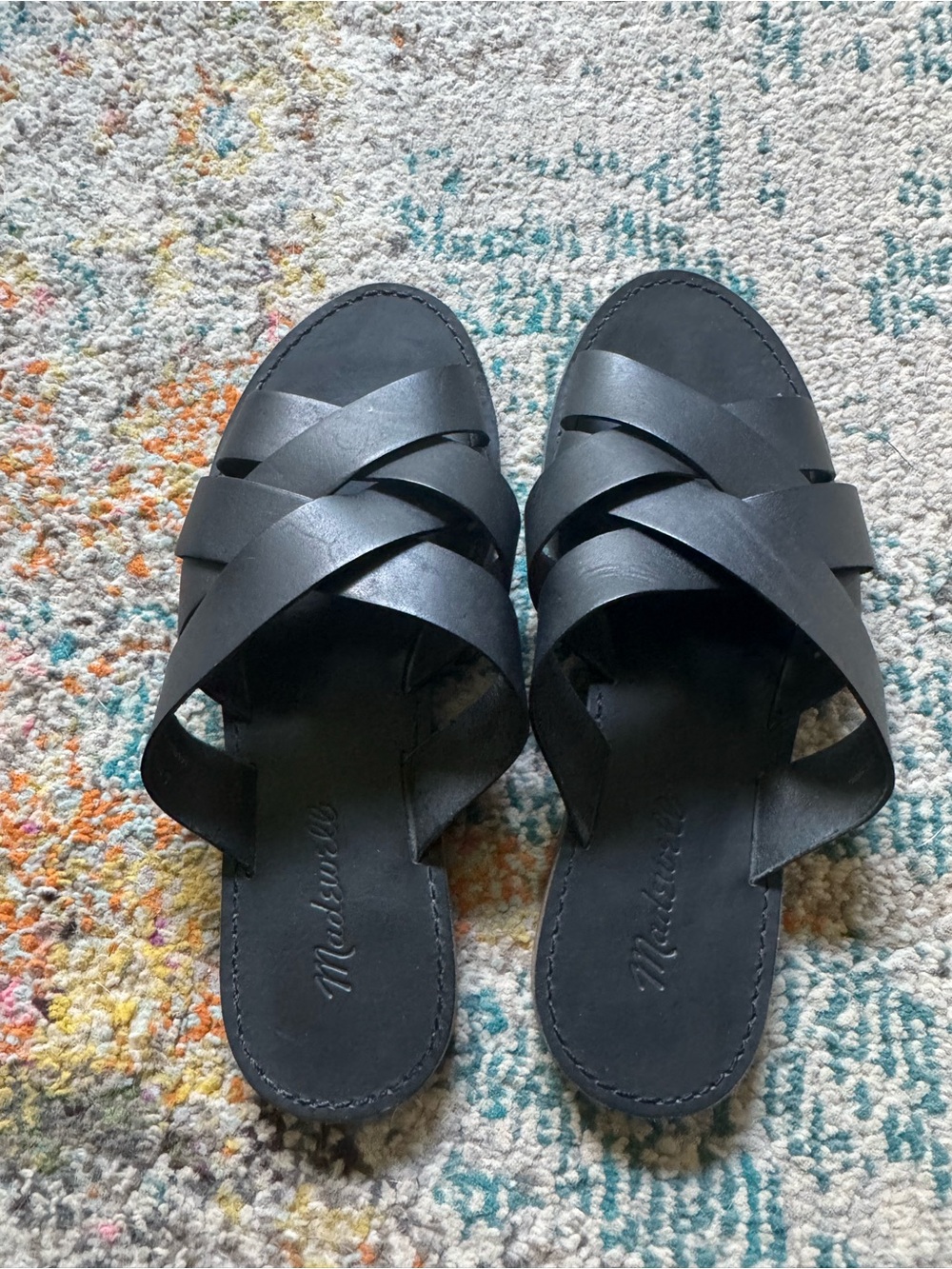 Madewell Black Leather Cross-Strap Slide Mules